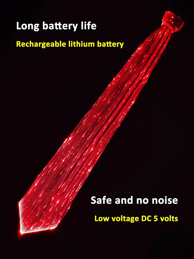 LED Neck Ties for Men Party Fiber Optic Light Up Necktie Bar Rave Funny Glow - Image 3