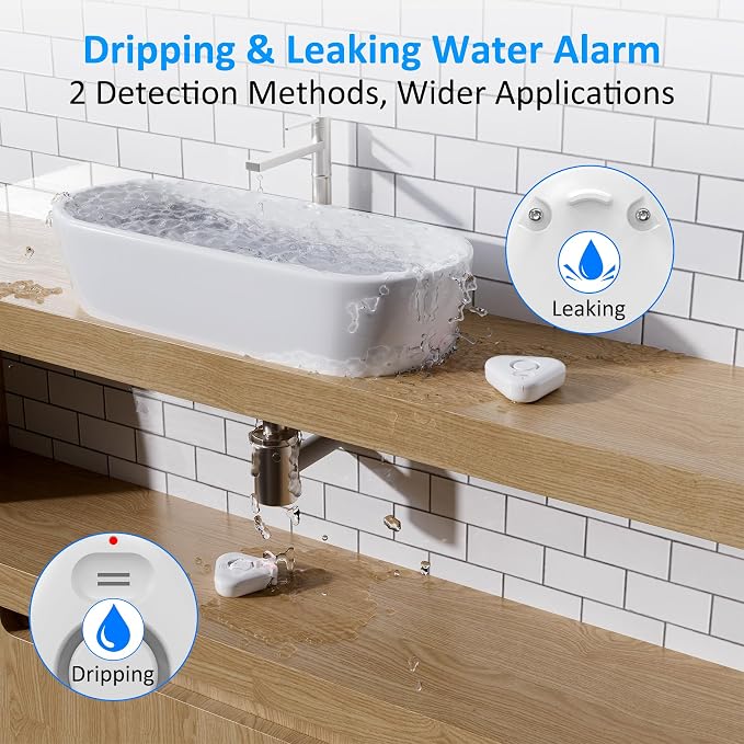 5 Pack Water Leak Detectors for Home, Stechro 4 Levels Adjustable Audio 0-120dB - Image 4