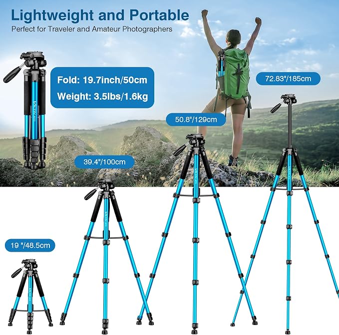 Victiv 72 inch Camera Tripod, Tall Tripod - Image 3