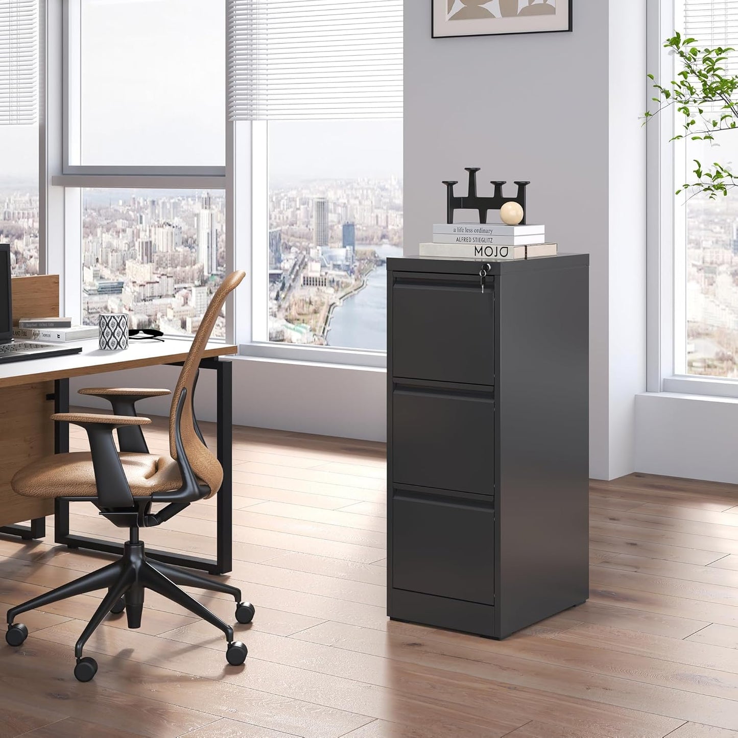 3 Drawer File Cabinet with Lock,Metal Vertical Filing Cabinets for Home Office,Heavy Duty File Storage Cabinet for Letter/Legal/A4/F4 Size File,Assembly Require (Black, Vertical 3 Drawer)