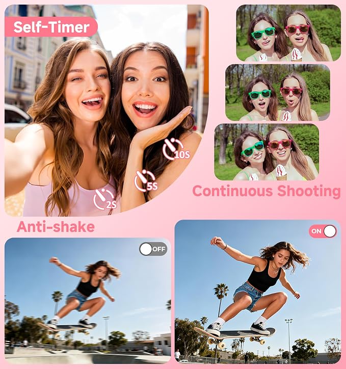 Digital Camera, 2026 Upgraded 56MP Pink Digital Camera, Dual Screens Cameras - Image 3