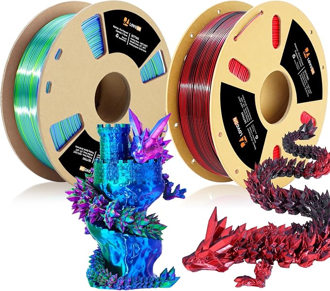 LOVOON Silk PLA Filament 1.75mm, 2KG Bundle 3D Printer Filament, 3D Printing by LOVOON