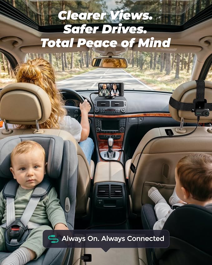 Magnetic Dual Baby Car Camera for Two Kids, 1080P IPS Display - Image 2