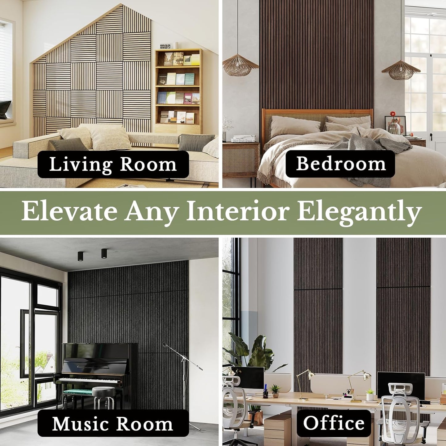 MISSDAY Wood Slat Acoustic Wall Panels, 4 Packs 47.2" x 23.6" Walnut Soundproof Panel For Interior Wall Decor Noise Absorbing-3D Textured Wooden Panel Sound-Absorbing for Home, Office, Studio