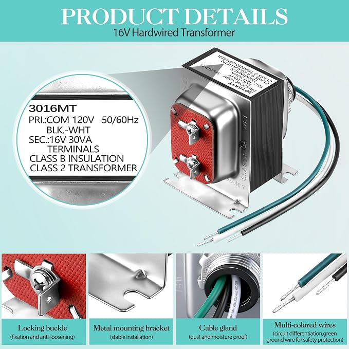 Landhoow Doorbell Transformer 16V 30VA, Hardwired Door Chime Transformer - Image 5