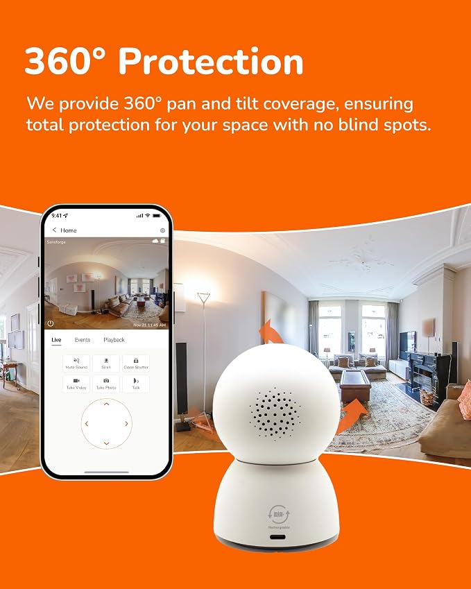 SensForge 2.5K Rechargeable Pan-Tilt Security Camera, 360° Dual-Band WiFi Home - Image 5