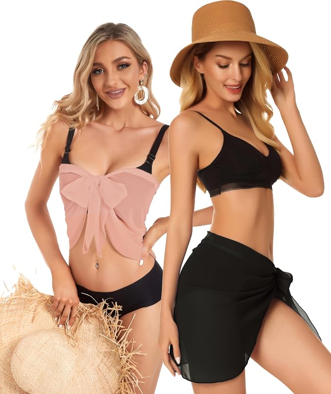 CHICGAL 2 Pieces Women Beach Sarong Bathing Suit Wrap Skirt Sheer Bikini - Image 2