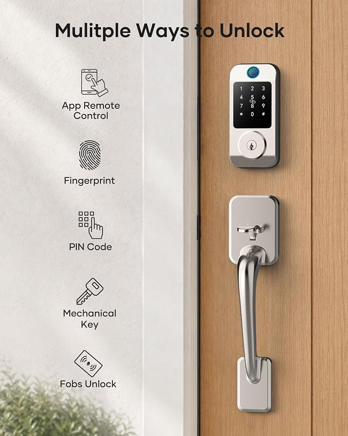 Wi-Fi Smart Front Door Lock Set, Keyless Entry Deadbolt Handle Set Built-in - Image 2