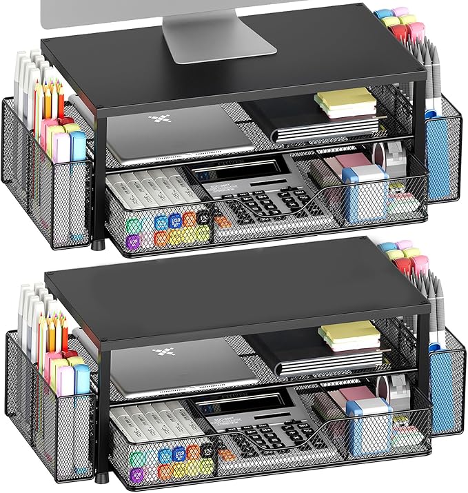 OPNICE Desk Organizer and Accessories, Dual Computer Monitor Stand Riser by OPNICE