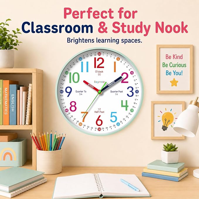 Roymnie Wall Clock 8 Inch for Kids Learning to Tell Time Easily Non Ticking - Image 8