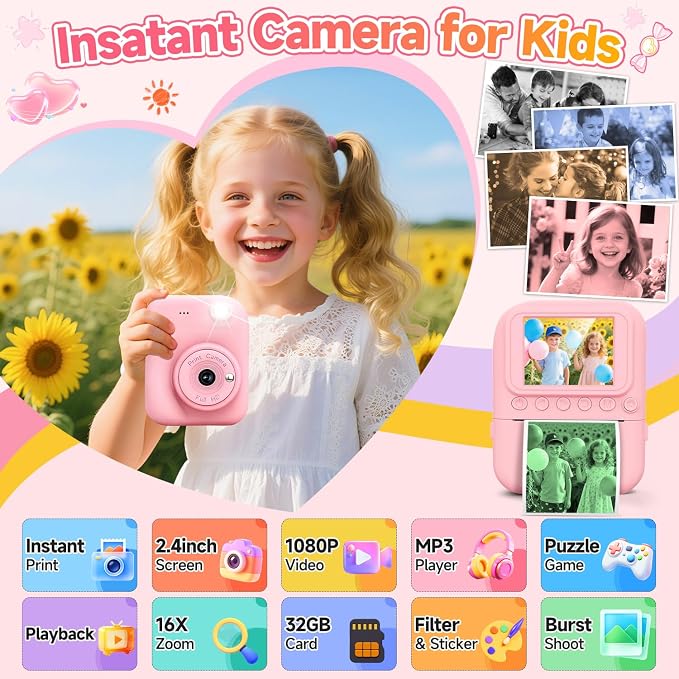 Kids Camera Instant Print, 1080P Digital Instant Print Cameras - Image 2