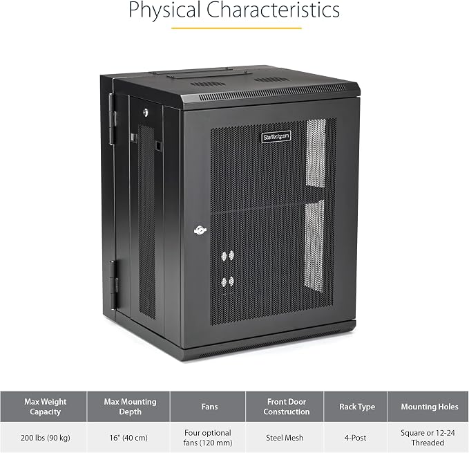 StarTech 4-Post 15U Wall Mount Network Cabinet w/ 1U Shelf, Ships Fully - Image 3