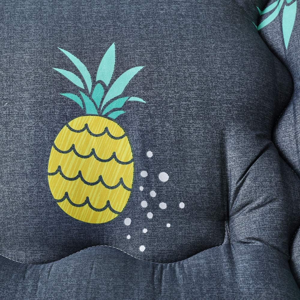 Grey Pineapple Japanese Floor Futon Mattress, Tatami Floor Mat Portable Camping Mattress Kids Sleeping Pad Foldable Roll Up Floor Lounger Couch Bed Queen Size with Mattress Protector Cover