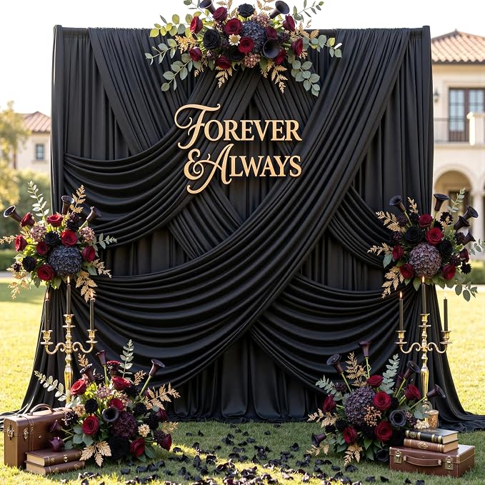 60ft x 12ft Wrinkle Free Black Backdrop Curtains by CO-AVE