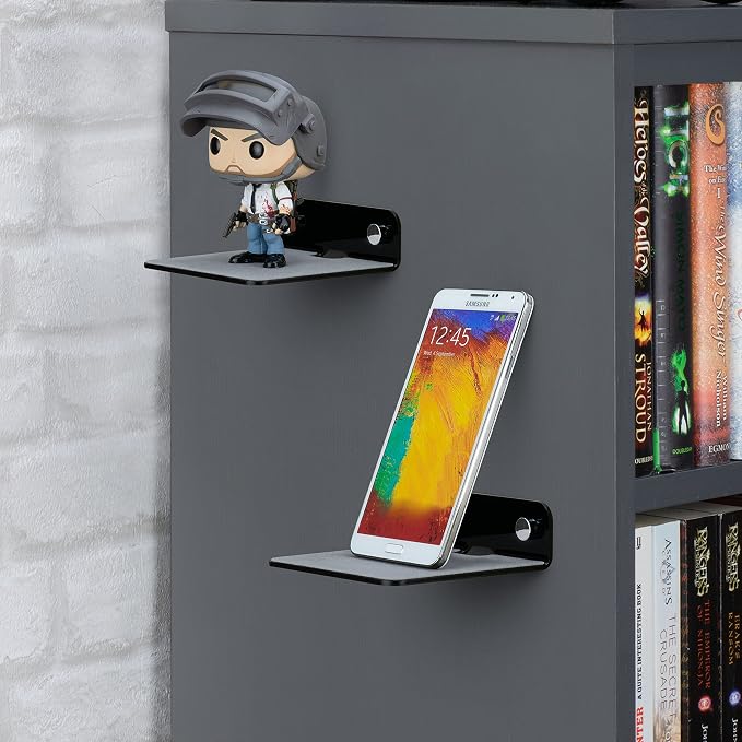 BRAINWAVZ 2-Pack 4” Small Floating Shelf Bluetooth Speaker Stand, Adhesive & - Image 2