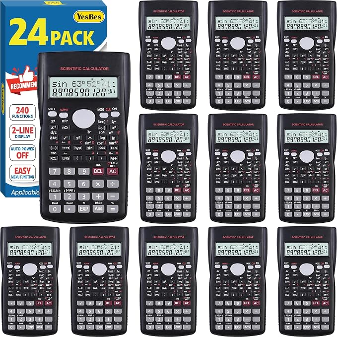 24 Pack Scientific Calculators Bulk, 2-Line Large Screen Display 240 Functions by YesBes