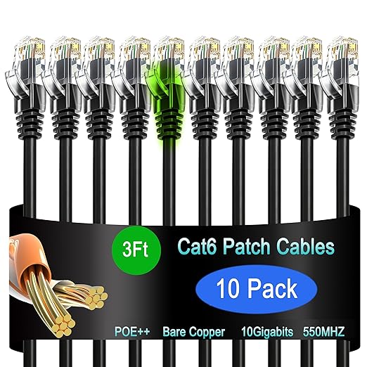 Cat6 Ethernet Cable 3 ft - 10G Network Patch Cable by Lysymixs
