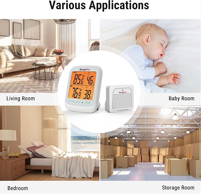 TempPro TP260B Indoor Outdoor Thermometer Wireless 1000FT Range, Digital - Image 8
