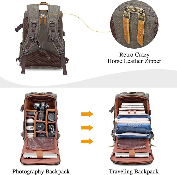 UBAYMAX Camera Backpack DSLR SLR Canvas Camera Bags Waterproof Camera Rucksack - Image 4