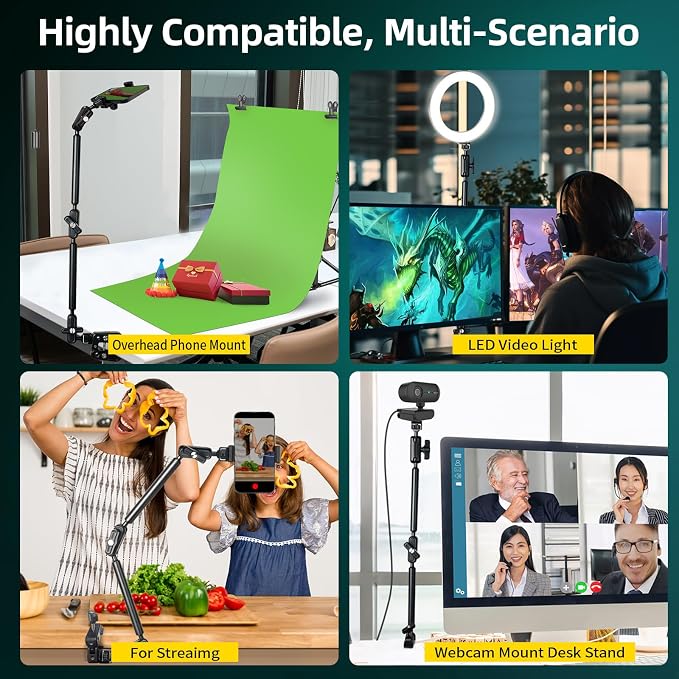 22" Magic Arm Clamp, Overhead Phone Mount Holder Stand, Flexible Desk Camera - Image 8