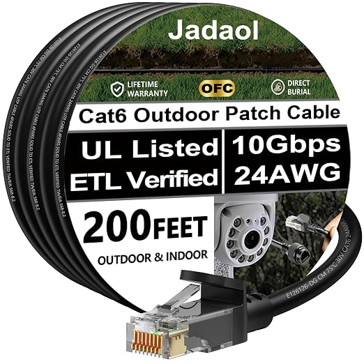 Jadaol Cat 6 Ethernet Cable 200ft, Outdoor&Indoor, Support Cat8/7 Network LAN by Jadaol