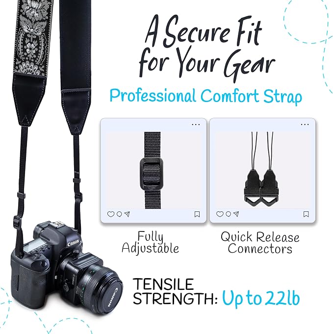 Art Tribute Camera Strap, Vintage Embroidered Neck Shoulder & Crossbody Camera - Image 4