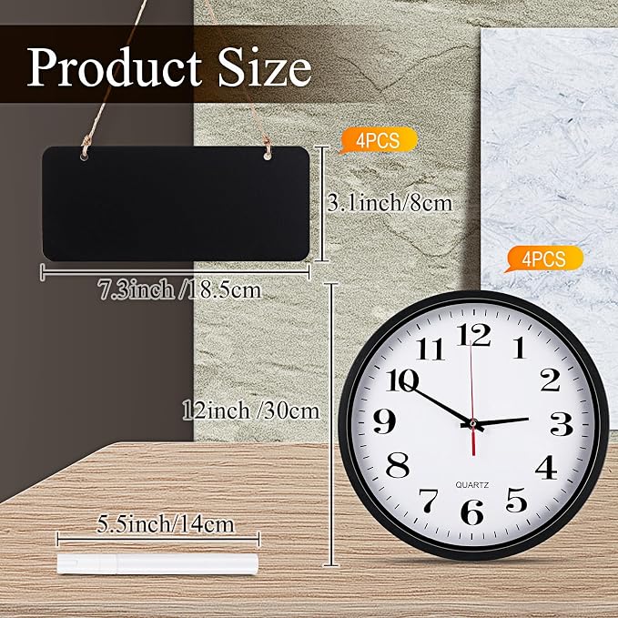 Silent Wall Clocks with Chalkboards and Marker, Battery Operated Round Multi - Image 2