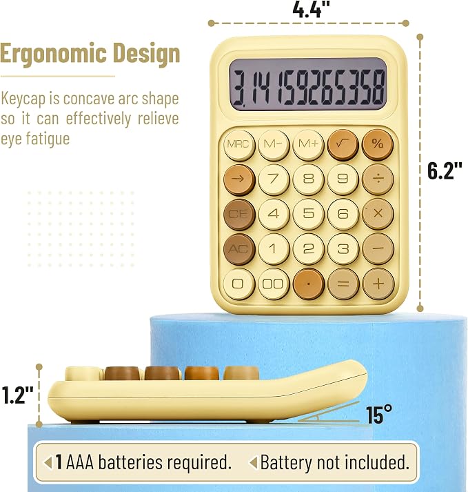 Mr. Pen- Mechanical Switch Calculator, 12 Digit Large LCD Display, Beach Sand - Image 2