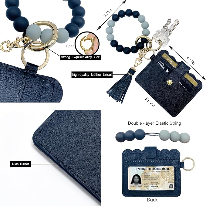 Keychain Wallet Wristlet Small Credit Card Holder Bracelet Key Chain Purse - Image 3