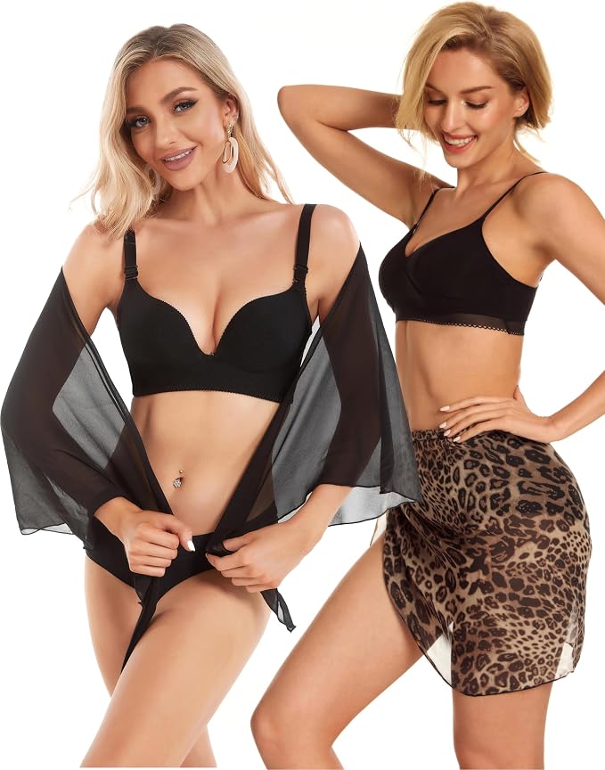 CHICGAL 2 Pieces Women Beach Sarong Bathing Suit Wrap Skirt Sheer Bikini - Image 4