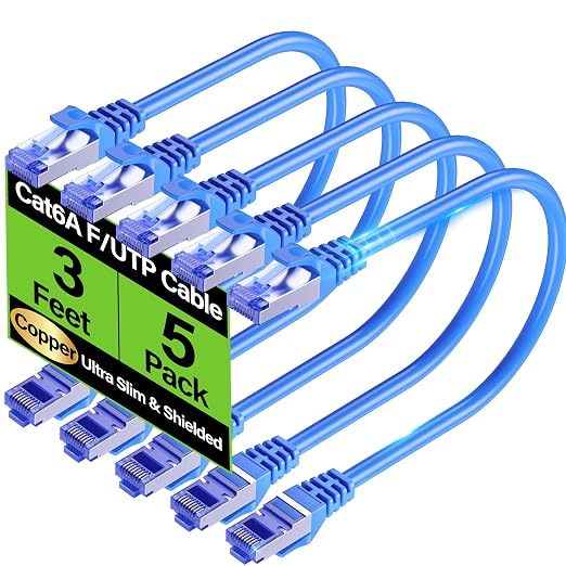 Cat6A Ethernet Cable Shielded 10Gbps 3 ft, Slim Shielded Ethernet Cable Cat 6 by Unknown