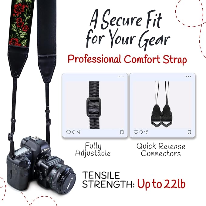 Art Tribute Camera Strap, Vintage Embroidered Neck Shoulder & Crossbody Camera - Image 4