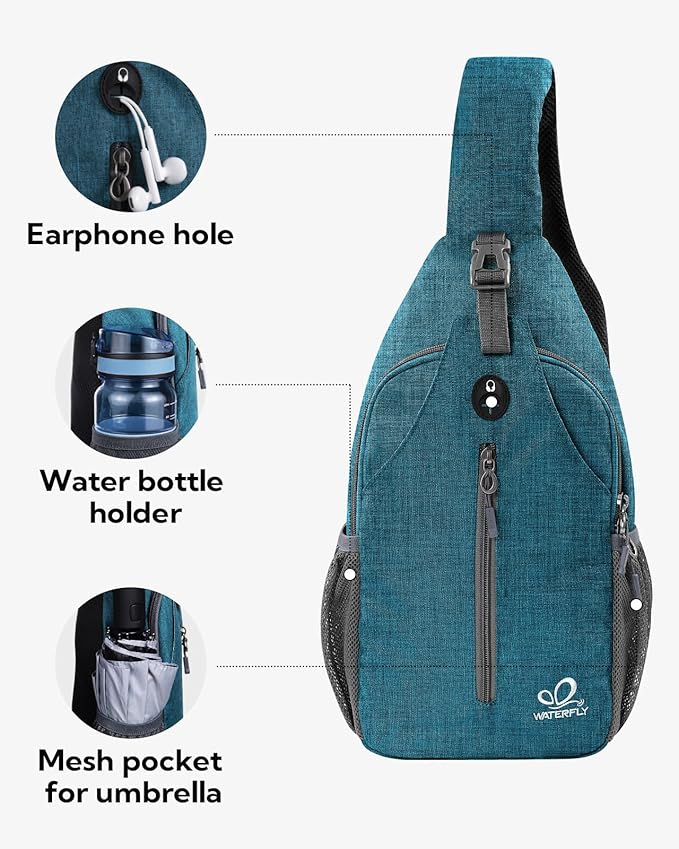 WATERFLY Small Hiking Sling Bag: Crossbody Sling Backpack Chest Bag Daypack - Image 3