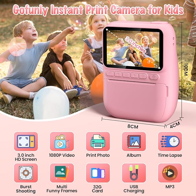 Instant Print Camera for Kids, 3.0" HD 32MP Kids Camera 1080P - Image 3