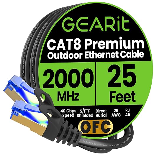 GEARit Cat8 Outdoor Ethernet Cable Waterproof, Direct Burial, LLDPE UV Jacket by GEARit