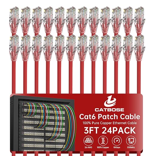 3 Feet Cat6 Patch Cables, Solid Pure Copper Patch Cord, Cat 6 Ethernet Cable by CatBose