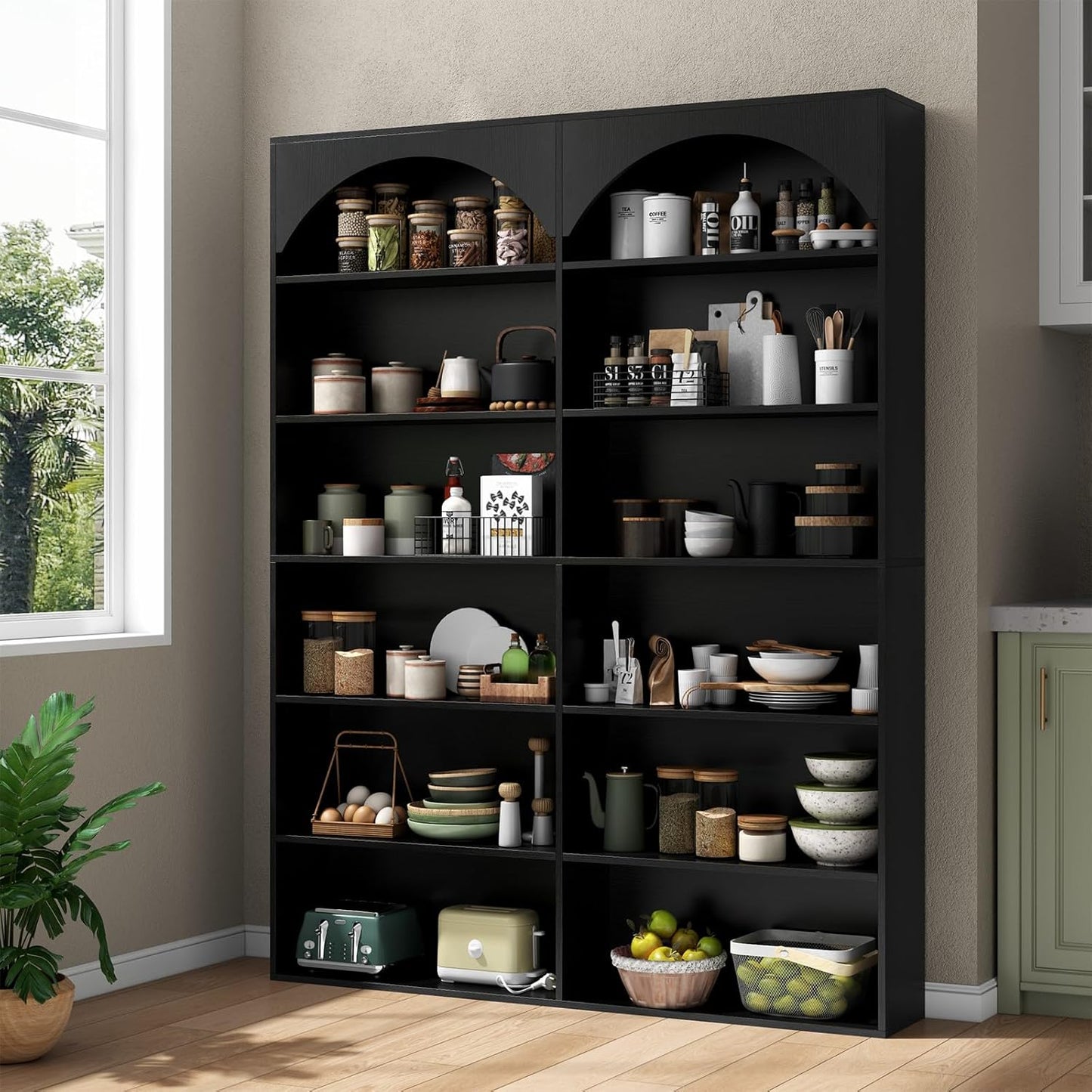 70.8’’ Tall Bookshelf and Bookcase, 7-Tier Double Wide Bookcase Modern Large Open Display Shelves with Curved Baffle for Home Office Living Room (Black)