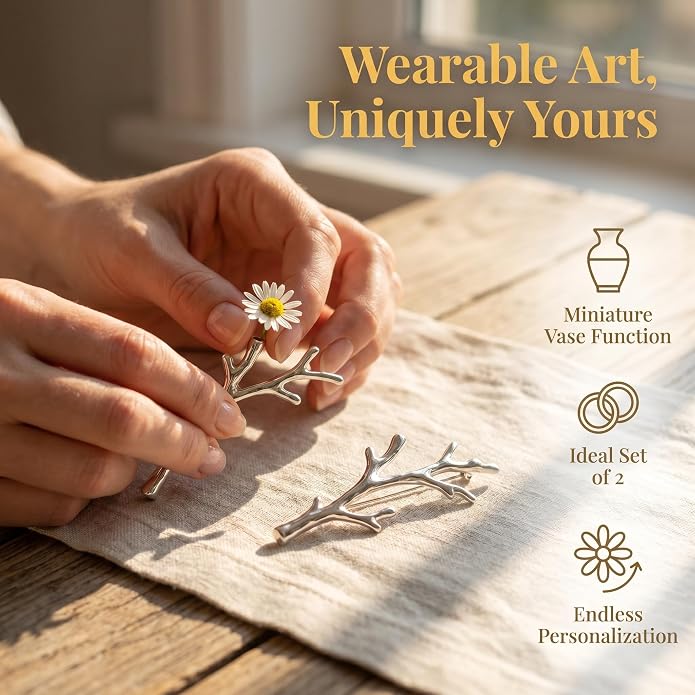 2PCS Metal Branch Shaped Flower Insert Brooch Pins, Wearable Corsage Holders - Image 2