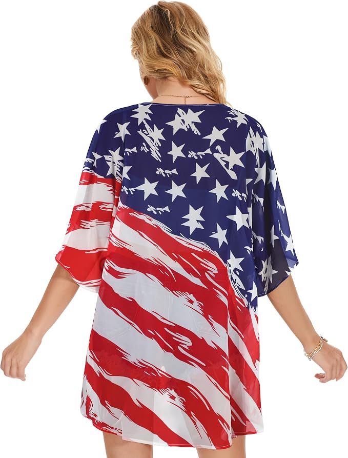 Women's Floral Print Puff Sleeve Kimono Cardigan Loose Cover Up Casual Blouse - Image 6