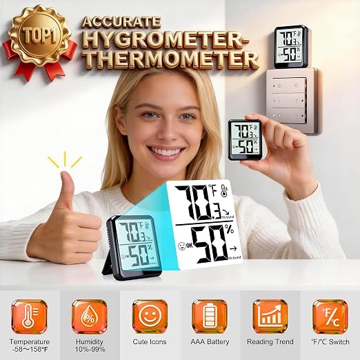 Room Thermometer Indoor Hygrometer Humidity Meter Gauge Digital Temperature and - Image 3