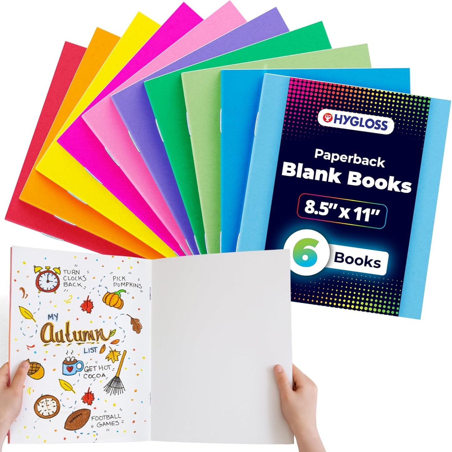Hygloss Blank Books 8.5 x 11 Inches - 6 Pack – Assorted Colors Paperback for Drawing & Writing – Empty Books for Journaling, Sketching or Arts & Craft
