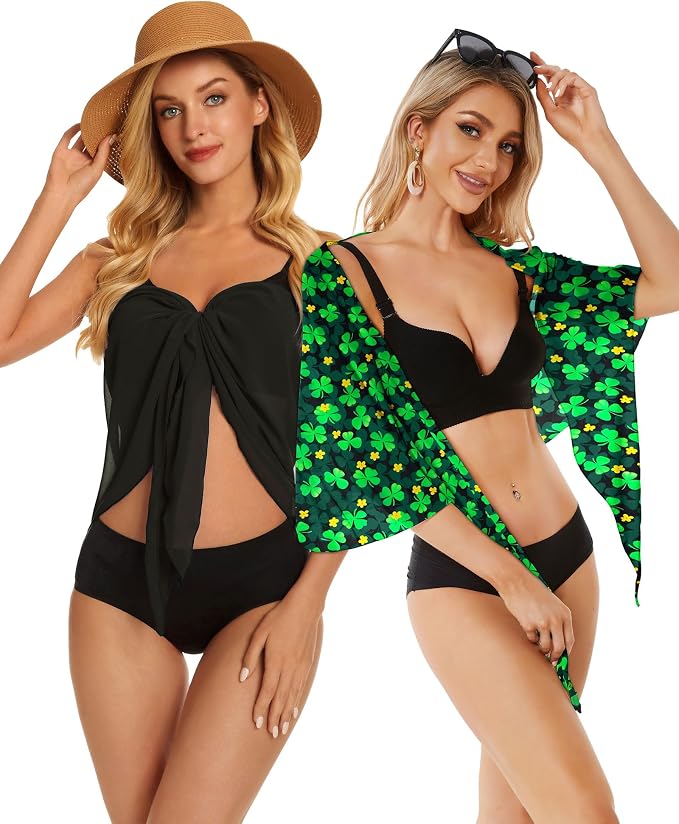CHICGAL 2 Pieces Women Beach Sarong Bathing Suit Wrap Skirt Sheer Bikini - Image 5