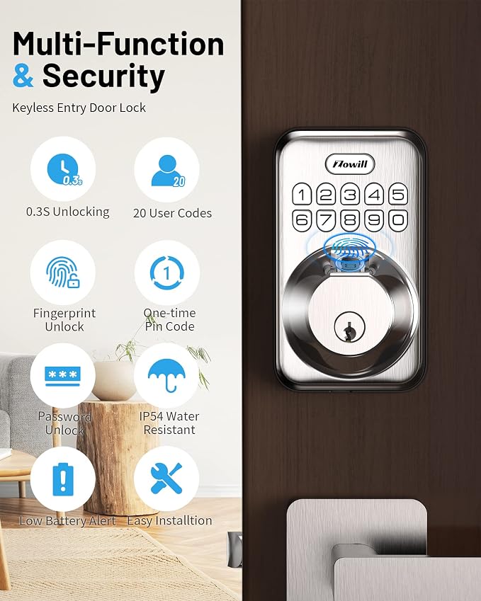 Fingerprint Door Lock, Zowill Keyless Entry Lock Keypad Deadbolt - Image 3