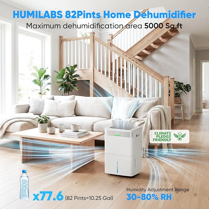 HUMILABS 82 Pints Dehumidifier for Home, 5000 Sq. Ft Dehumidifier for Basement - Image 2