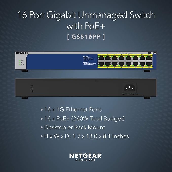 NETGEAR 16-Port Gigabit Ethernet Unmanaged PoE Switch - - Image 2