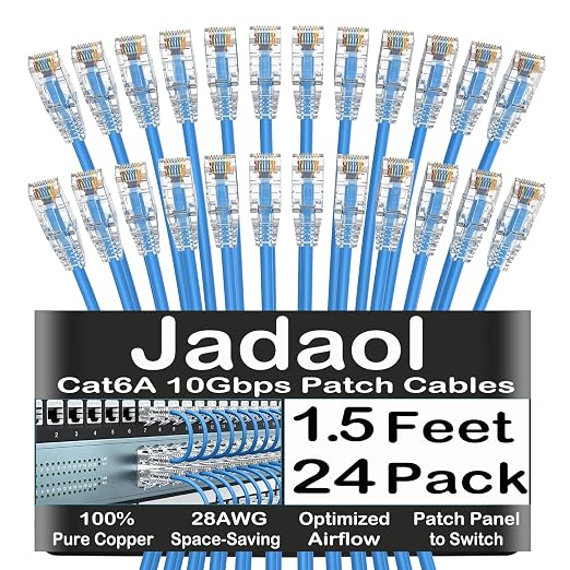 Jadaol UL Listed Patch Cables Cat 6a / Cat 6 1.5 ft 24-Pack, 10Gbps 550MHz Slim by Jadaol