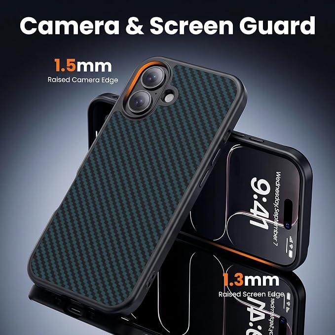 toushion 3 in 1 for iPhone 16 Case Carbon Fiber Black&Blue, Fits MagSafe - Image 5