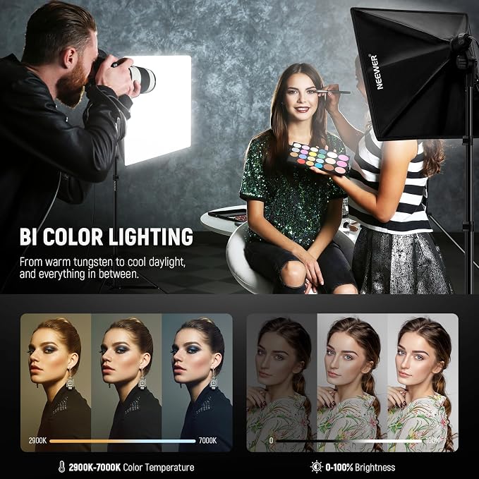NEEWER 2Pcs 24"x24" 900W Equivalent Softbox Lighting Kit - Image 5