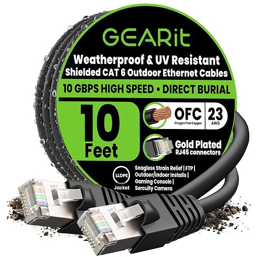 GEARit Cat6 Outdoor Ethernet Cable 23AWG Pure Copper, Waterproof, Direct Burial by GEARit