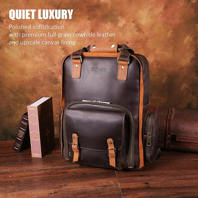 STAR VISTA Bernini Vintage Full Grain Leather Camera Backpack - Image 2